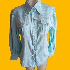 Medium Vintage Cowgirl Blouse Top 1960's Turtle Bax Western Pearl Snap Shirt